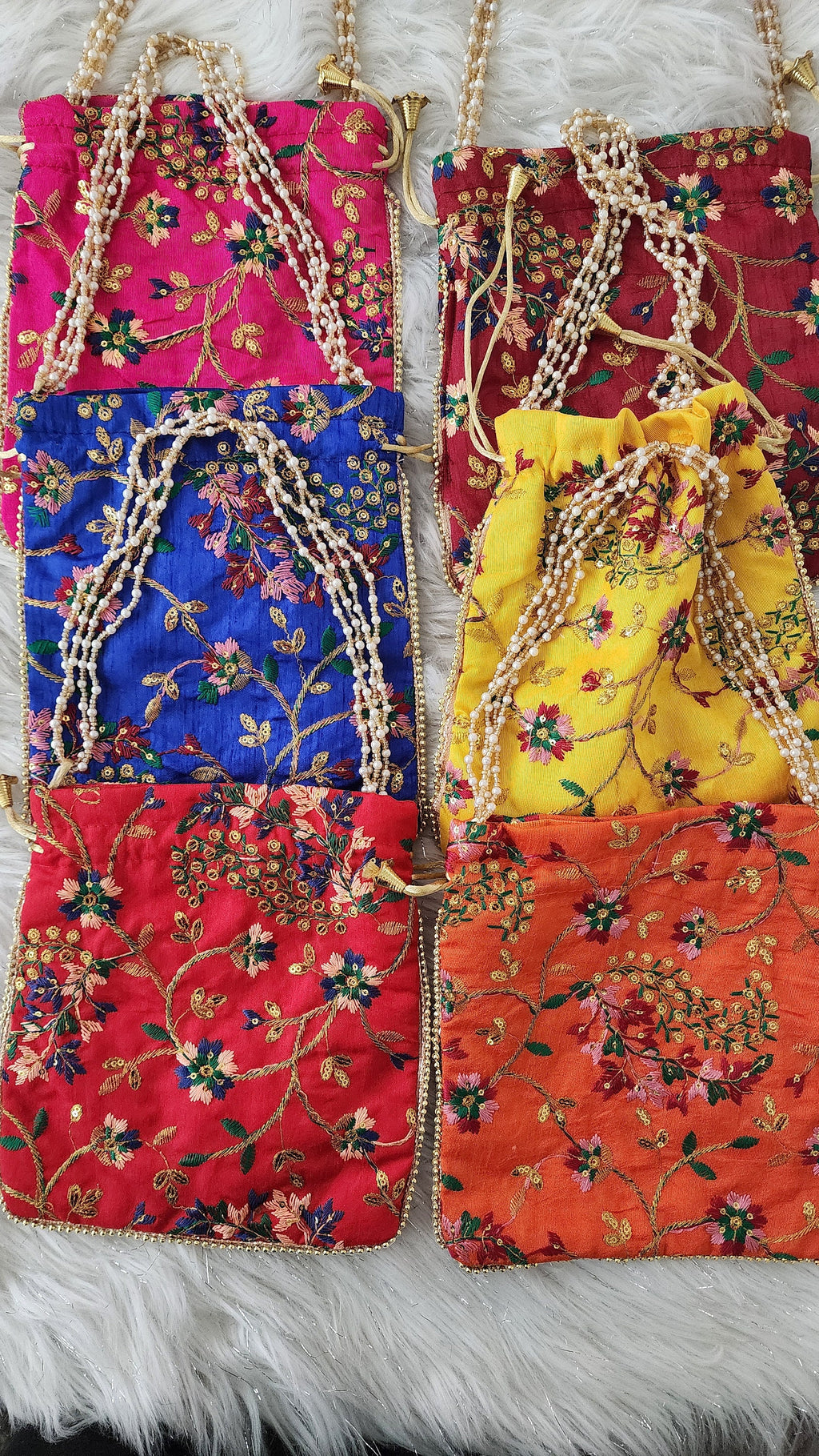 Embroidered Handmade Flower Potli Bag: Indian Wedding Favor, Henna Party Gift