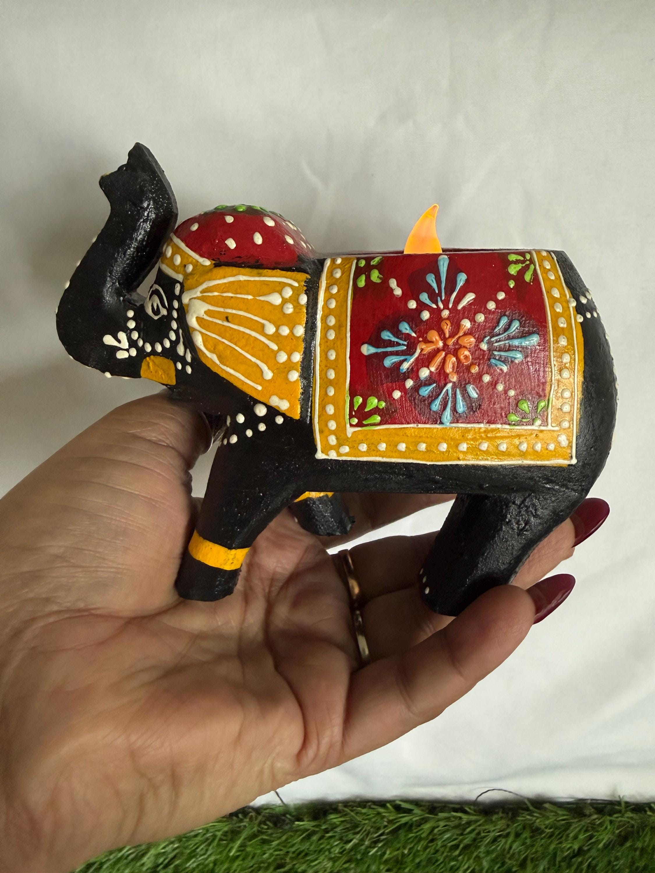 Handmade Wooden Elephant Tea Light Holder, Home Decor Lamp, Candle Light Lamp for Diwali .
