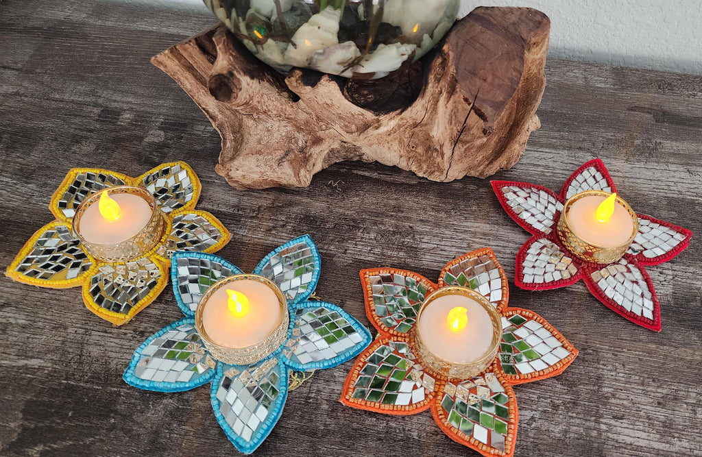 Mirror Work Tea Light Holder: Handcrafted Diwali Pooja Decor
