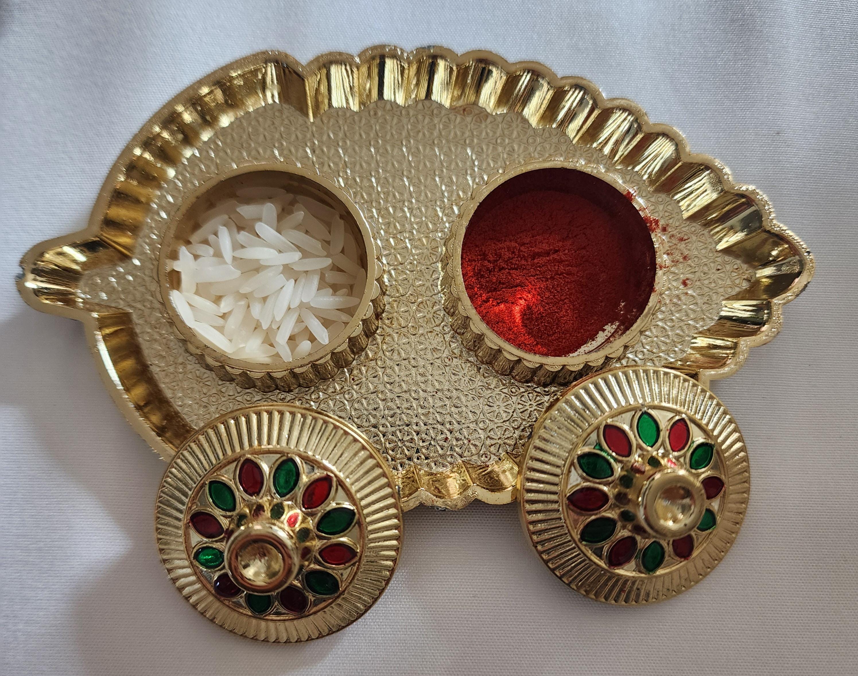 Haldi Kumkum Handmade Decorative Plates: Vermilion Holder Pooja Thali, Mehndi Decoration.