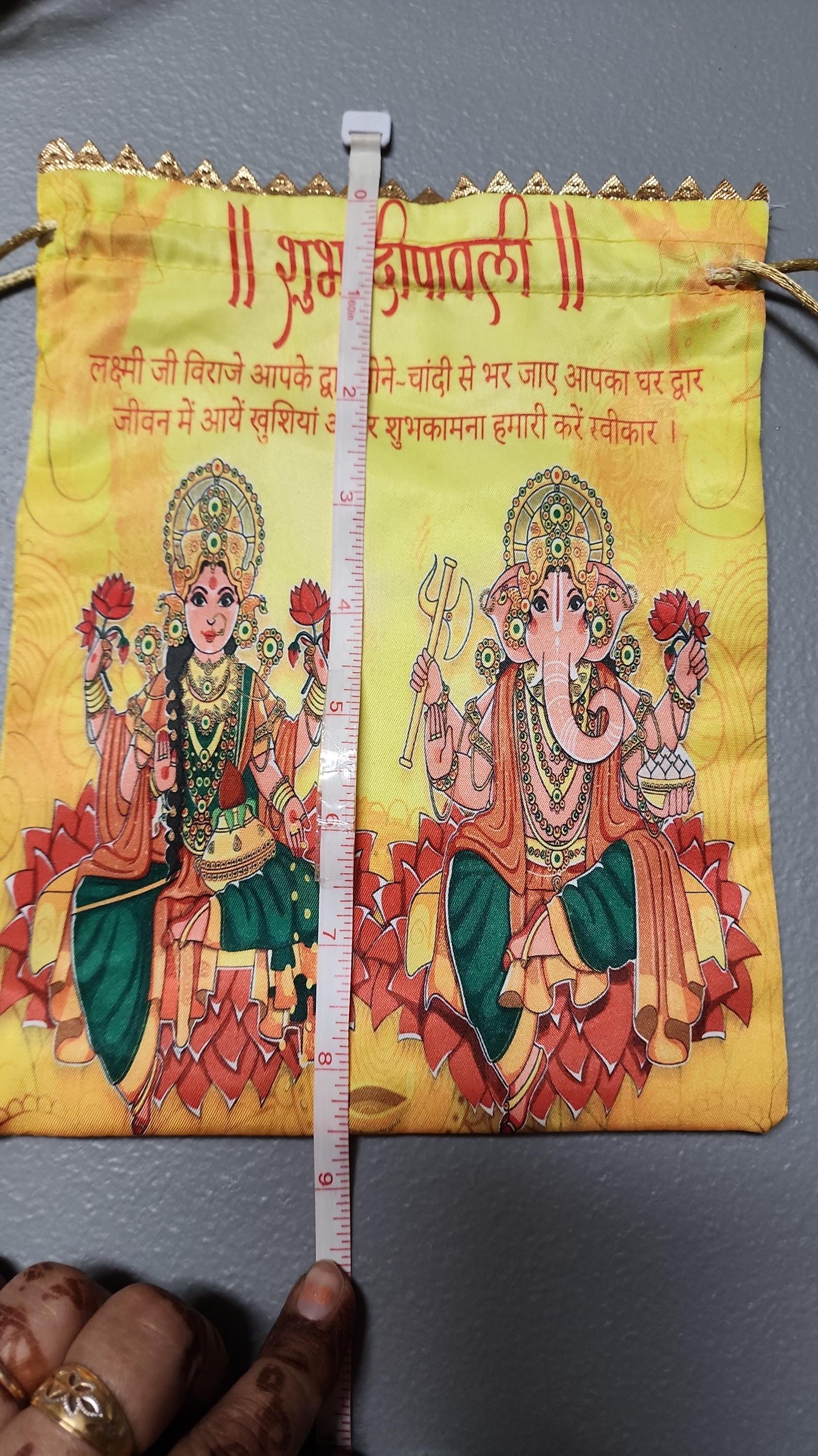Silk Lakshmi Ganesh Printed Potli Bags: Diwali Return Gifts