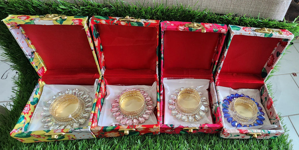 Pichwai Print Tea Light Holder Gift Box: Diwali Wedding Favor