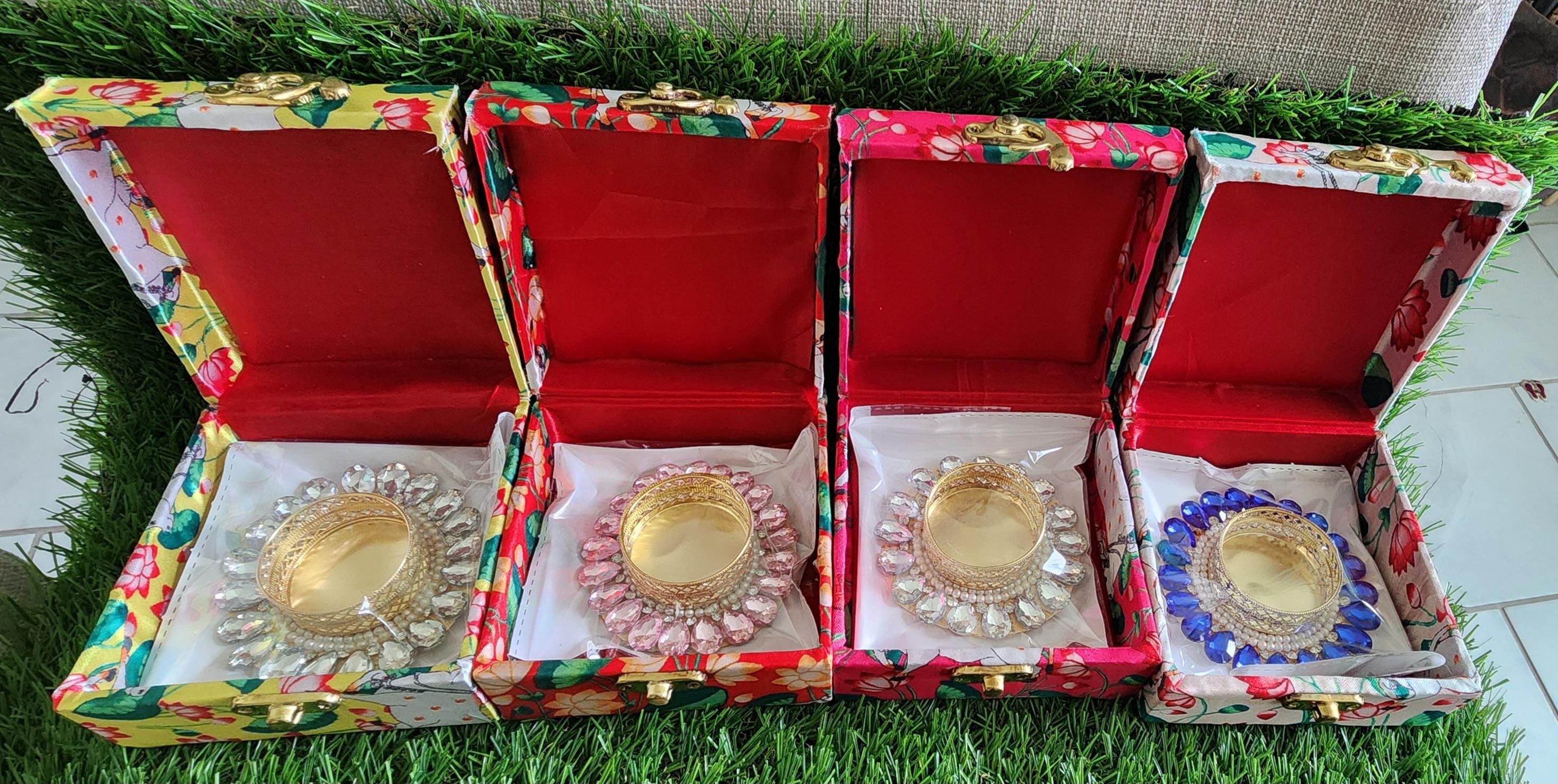 Pichwai Print Tea Light Holder Gift Box: Diwali Wedding Favor