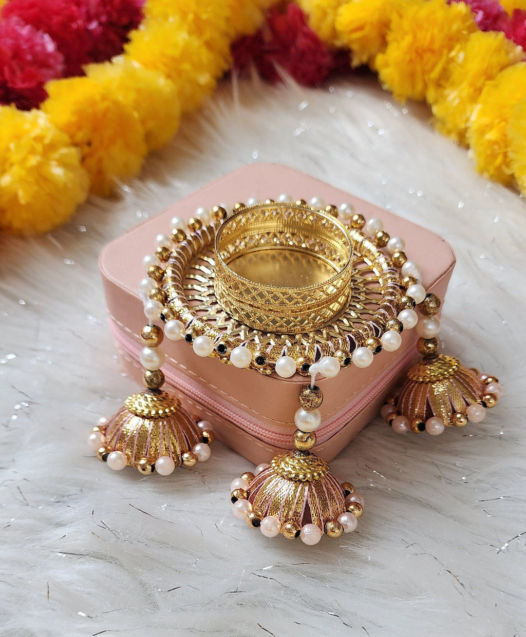 Golden Tea Light Holder: Diwali Pooja Wedding Favor Decor.