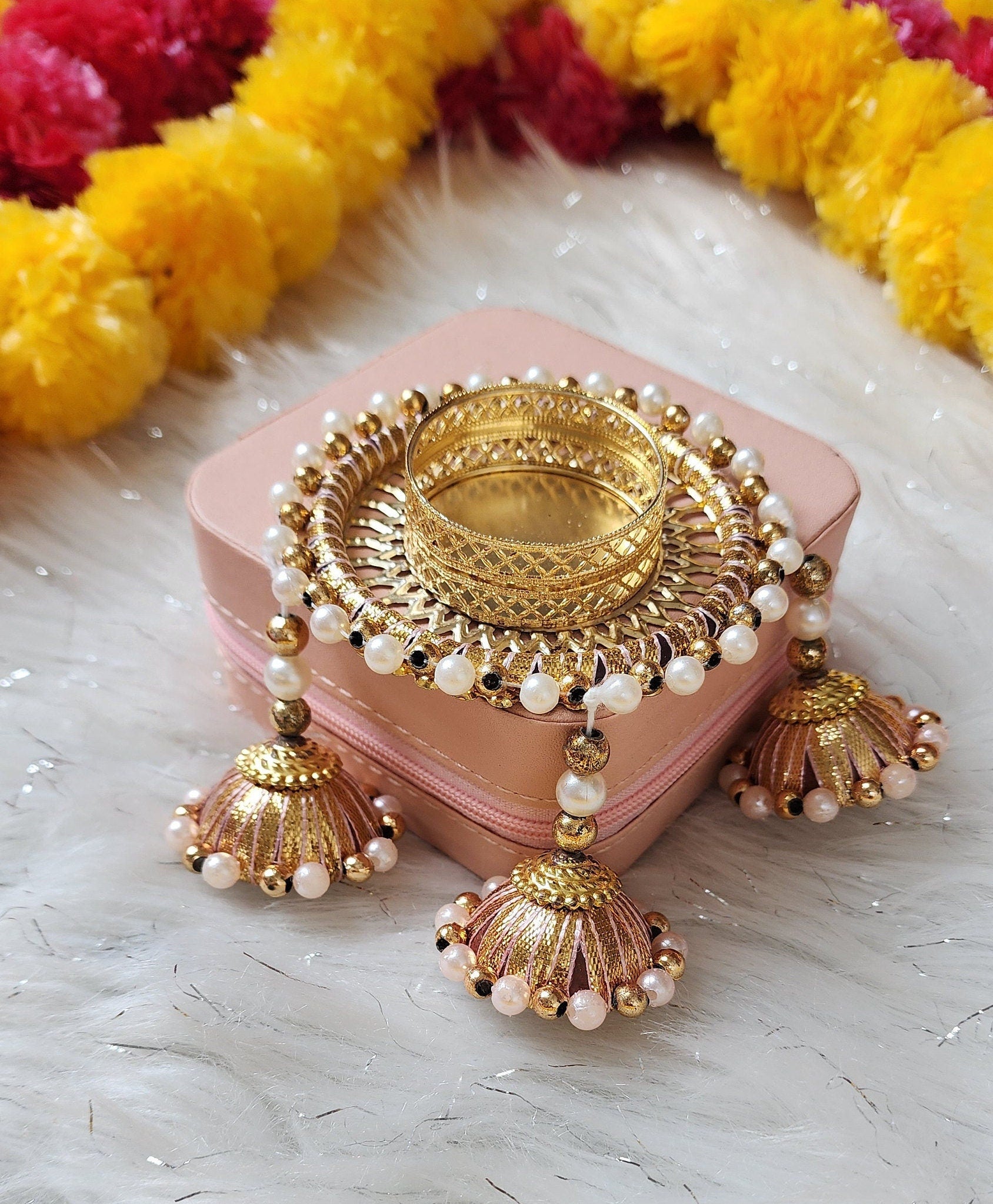 Golden Tea Light Holder: Diwali Pooja Wedding Favor Decor.