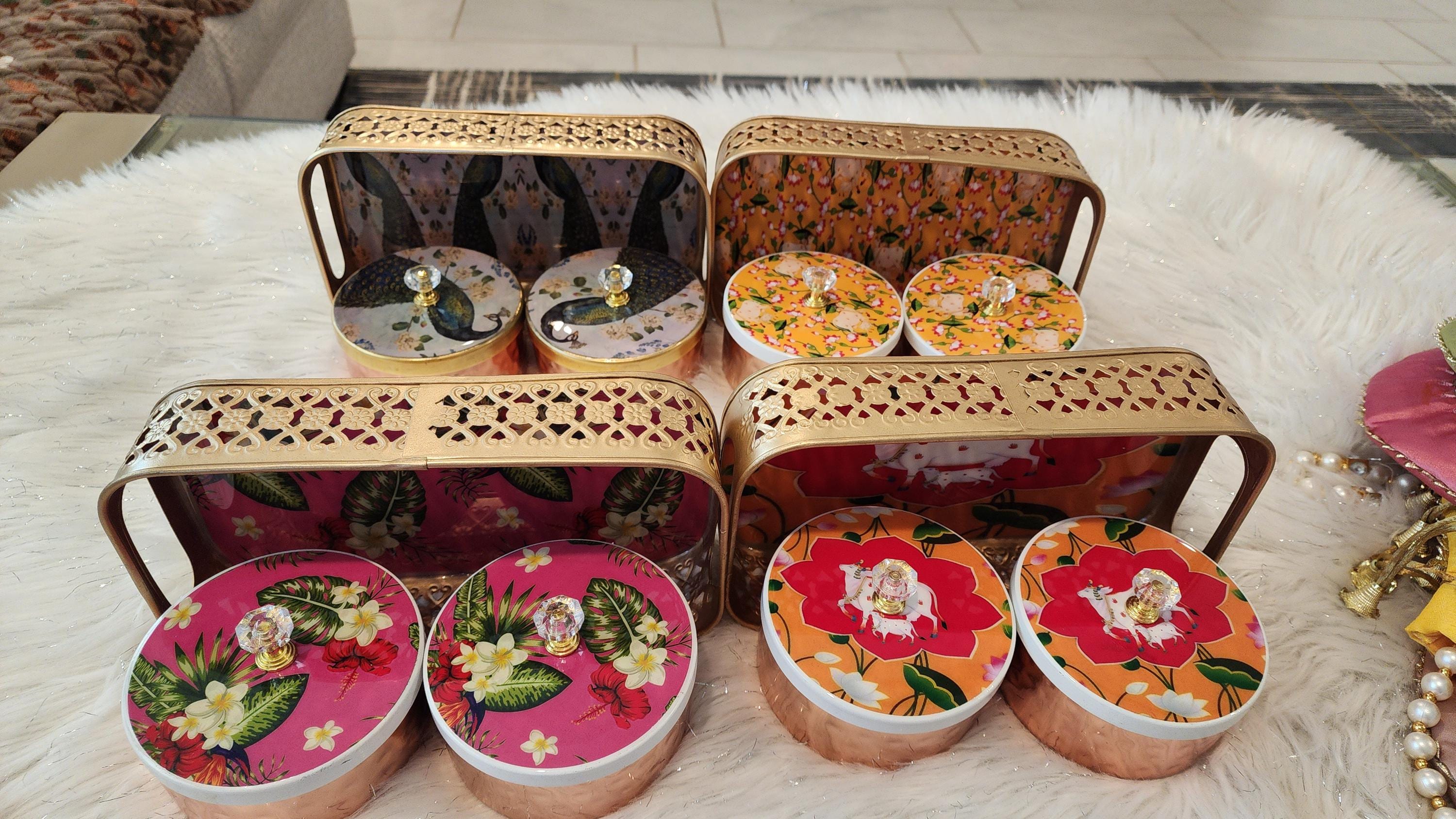 Handmade Pichwai Art Tray Set: Nandi Cow Design, Home Decor.
