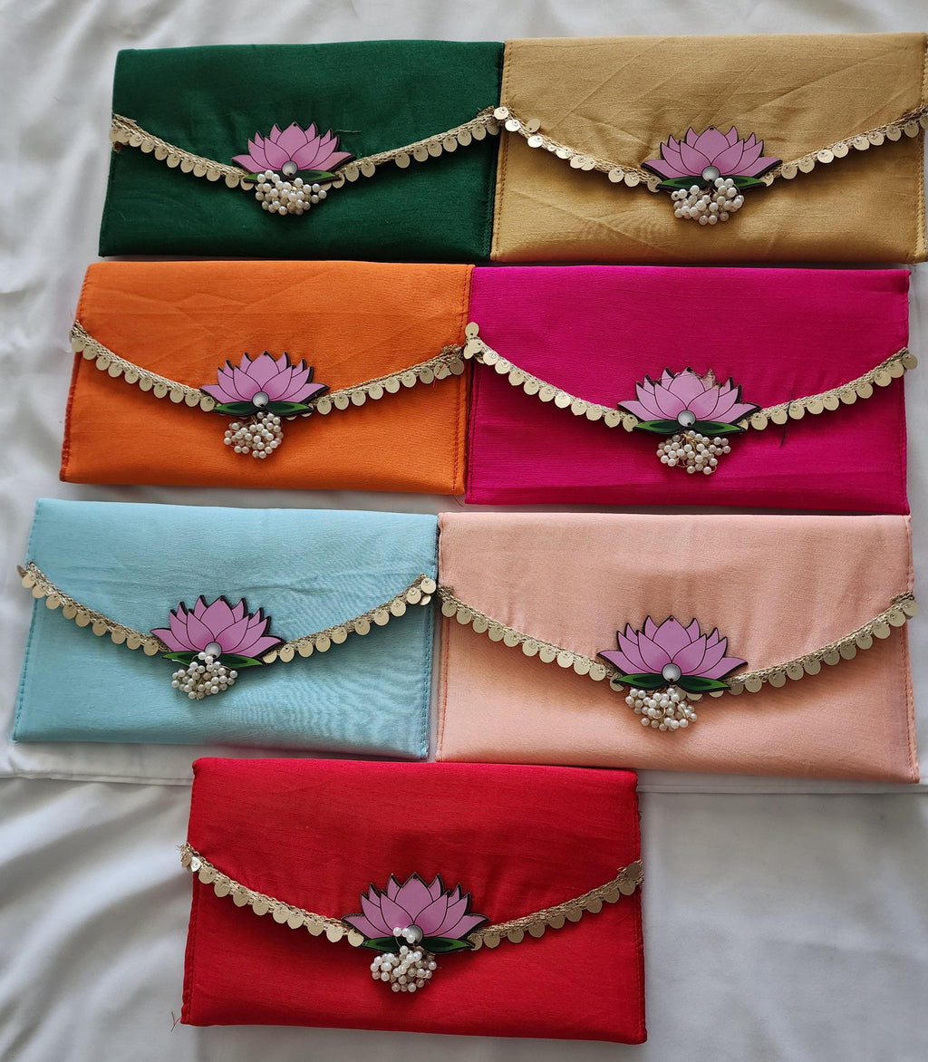 Lotus with moti Latkan Potli Purse: Handmade Indian Wedding Favor Bag and purse.
