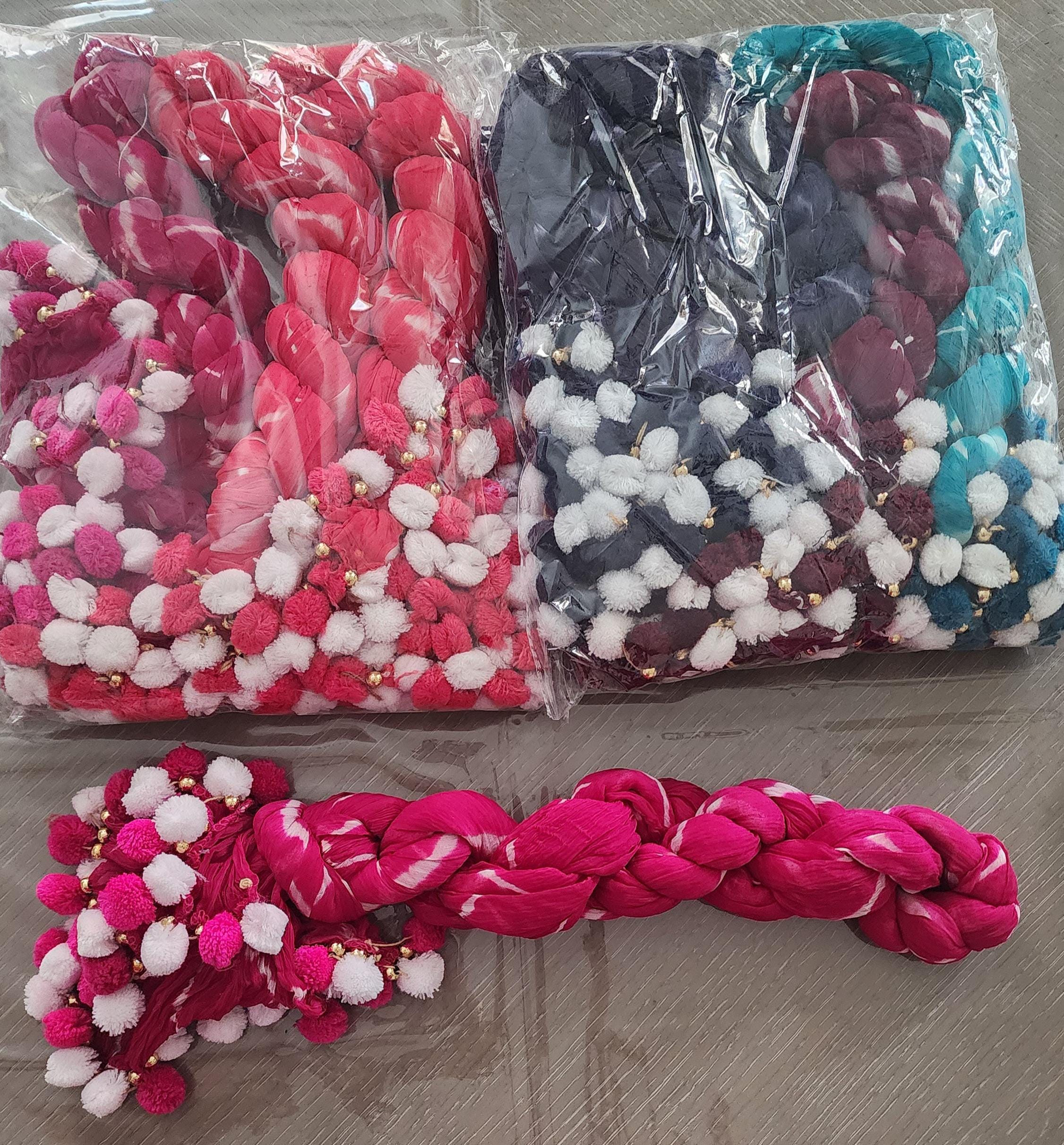 Bandhani Art Silk Dupatta: Rajasthani Tie Dye Scarf with Pom Poms