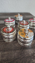Handcrafted Enamel Haldi Kumkum Dibbi: German Silver Pichwai, Wedding Favor.