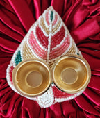Handcrafted Beaded Leaf Haldi Kumkum Plate: Diwali Pooja Gift