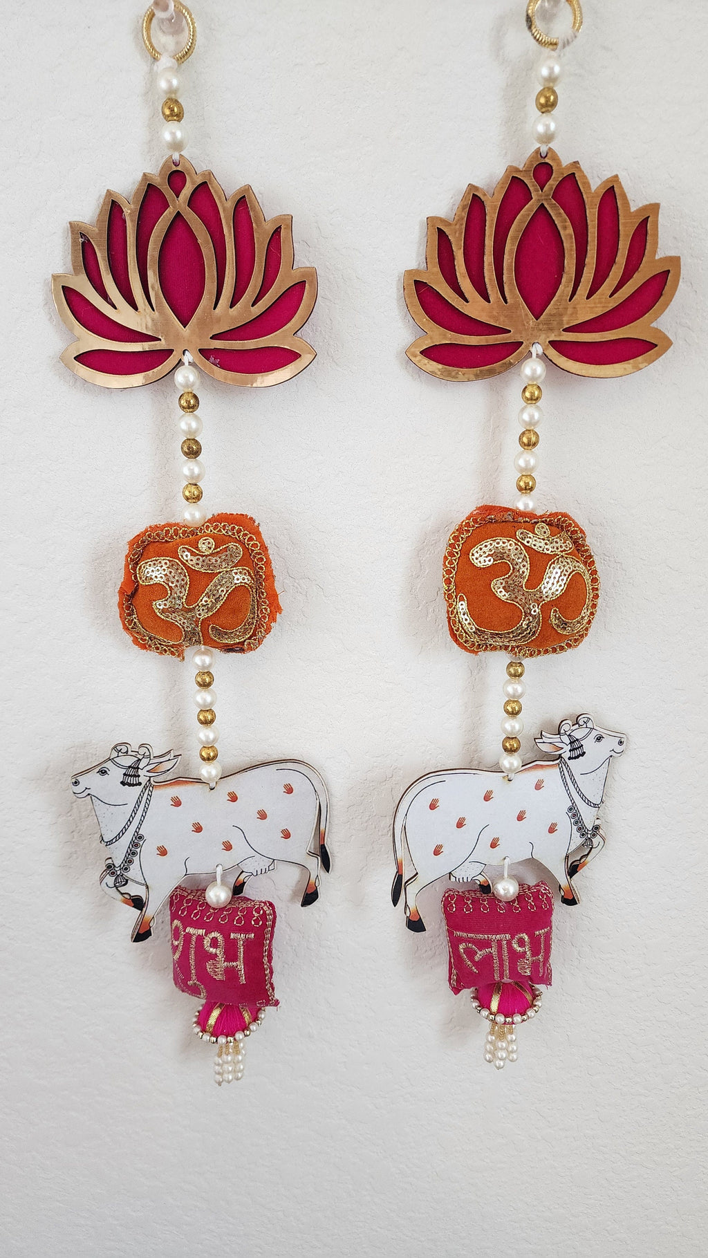 Lotus & Pichwai Cow Shubh-Labh Hanging: Diwali Mandir Decor