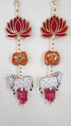 Lotus & Pichwai Cow Shubh-Labh Hanging: Diwali Mandir Decor