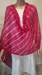 Bandhani Art Silk Dupatta: Rajasthani Tie Dye Scarf with Pom Poms