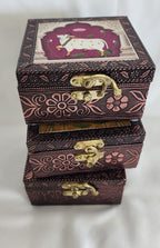 Printed Jewelry Box: Brocade Fabric, Leather - Ring, Earring, Necklace Storage Box