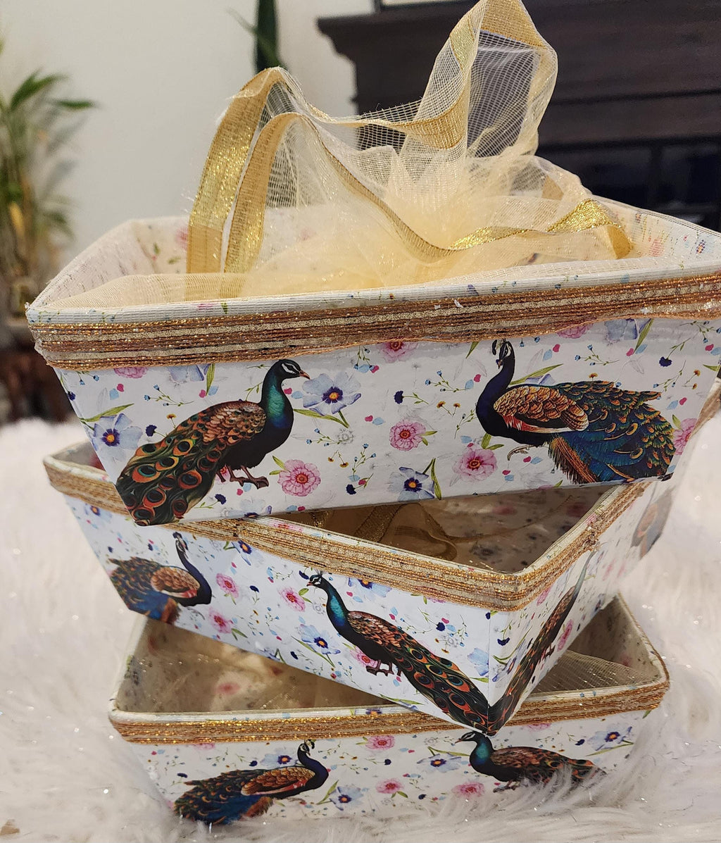 Handmade Wedding Gift Box: Decorative Keepsake Basket, Peacock Design