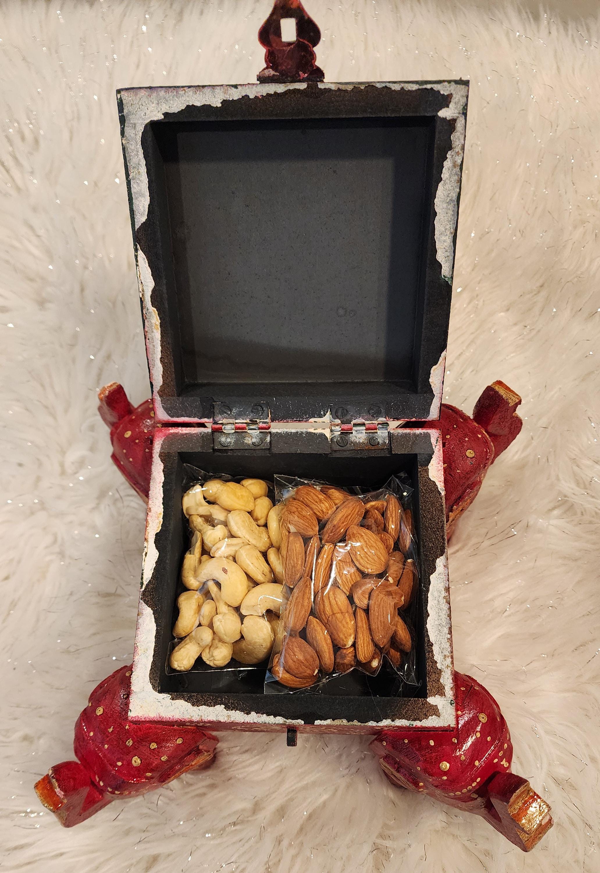 Handcrafted Wooden Elephant Trinket Box: Boho Indian Decor (5x5x5 inch)