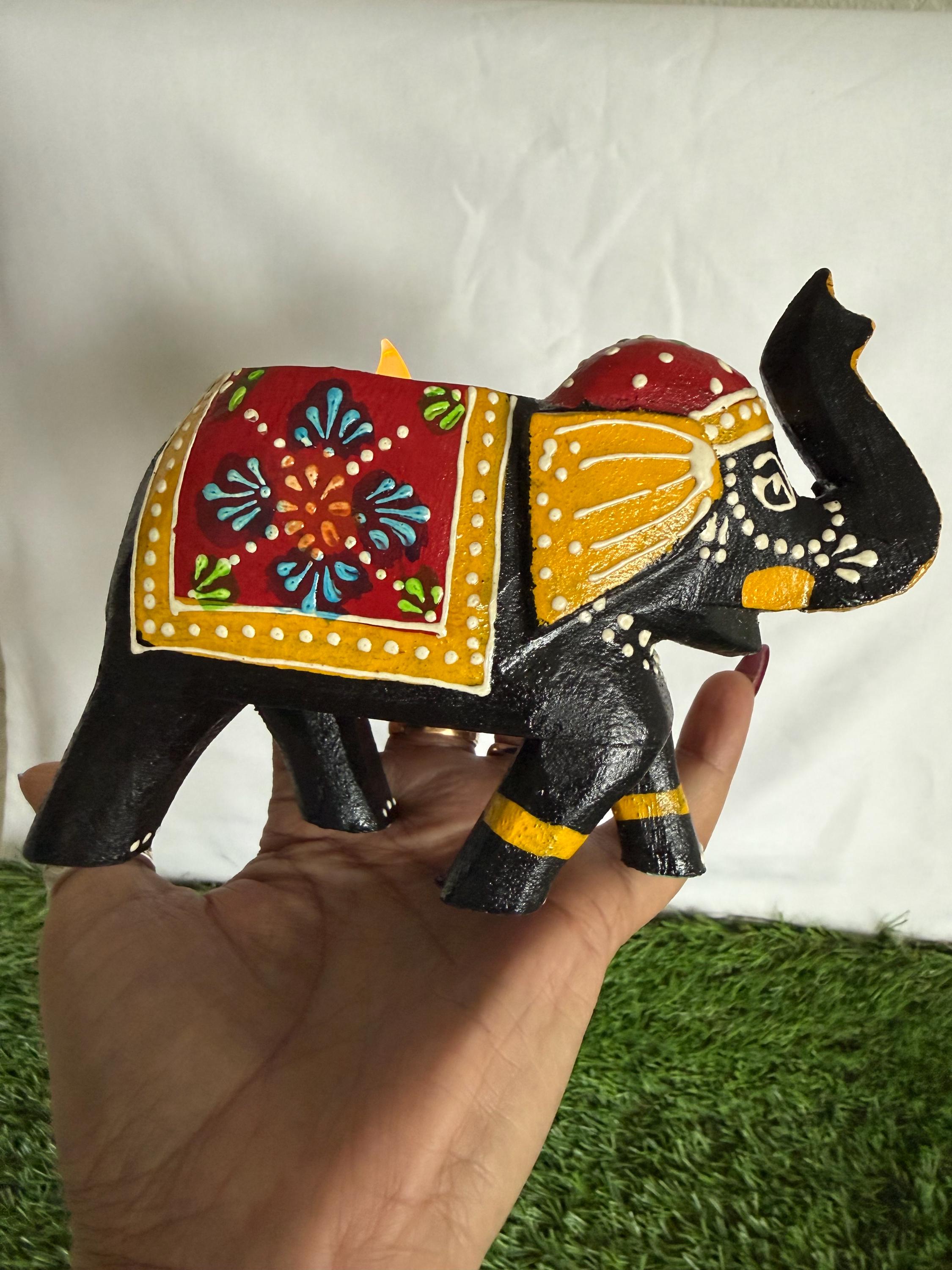 Handmade Wooden Elephant Tea Light Holder, Home Decor Lamp, Candle Light Lamp for Diwali .