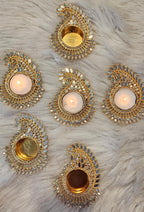Decorative Handmade Tea Light Holder: Golden Diwali Pooja Candle Holder.