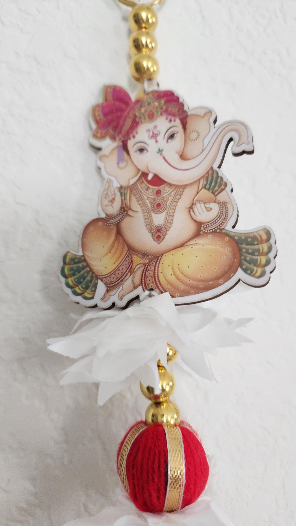 Ganpati Garland: Golden Pearls, Red Buds, Indian Wedding Decor (45/50 inch)