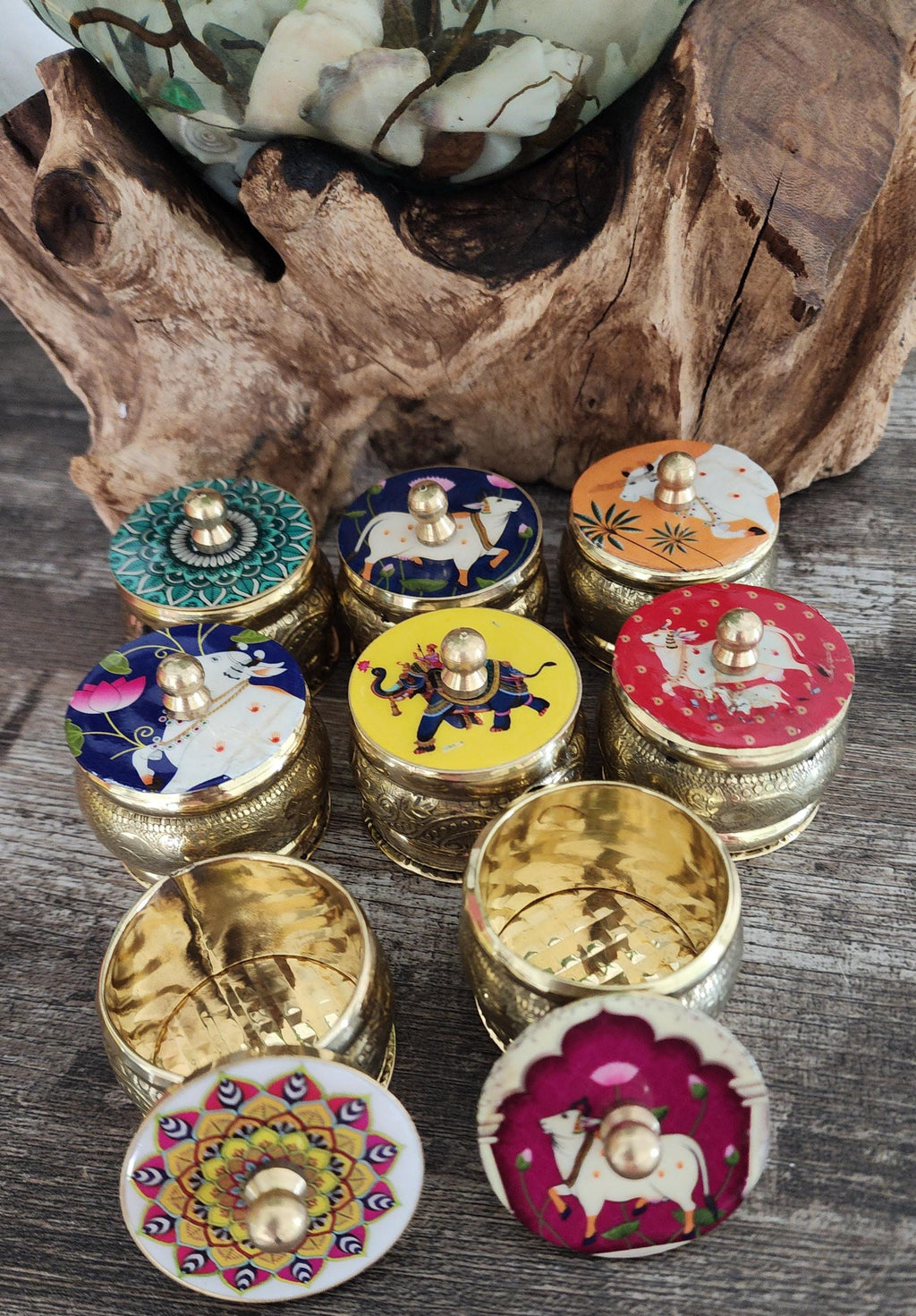 Brass Pichwai Haldi Kumkum Holder: Handcrafted Wedding Favor