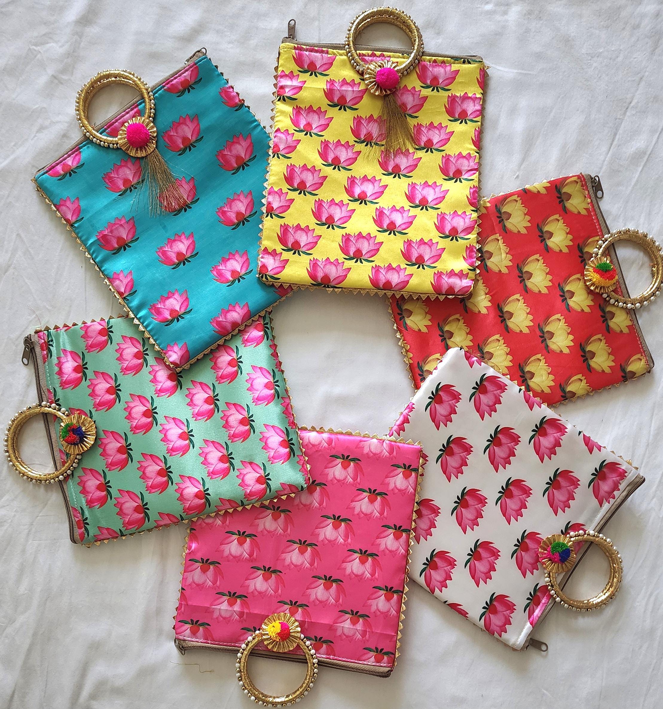 Pichwai Lotus Flower Silk Potli Bag: Multicolor Indian Gift