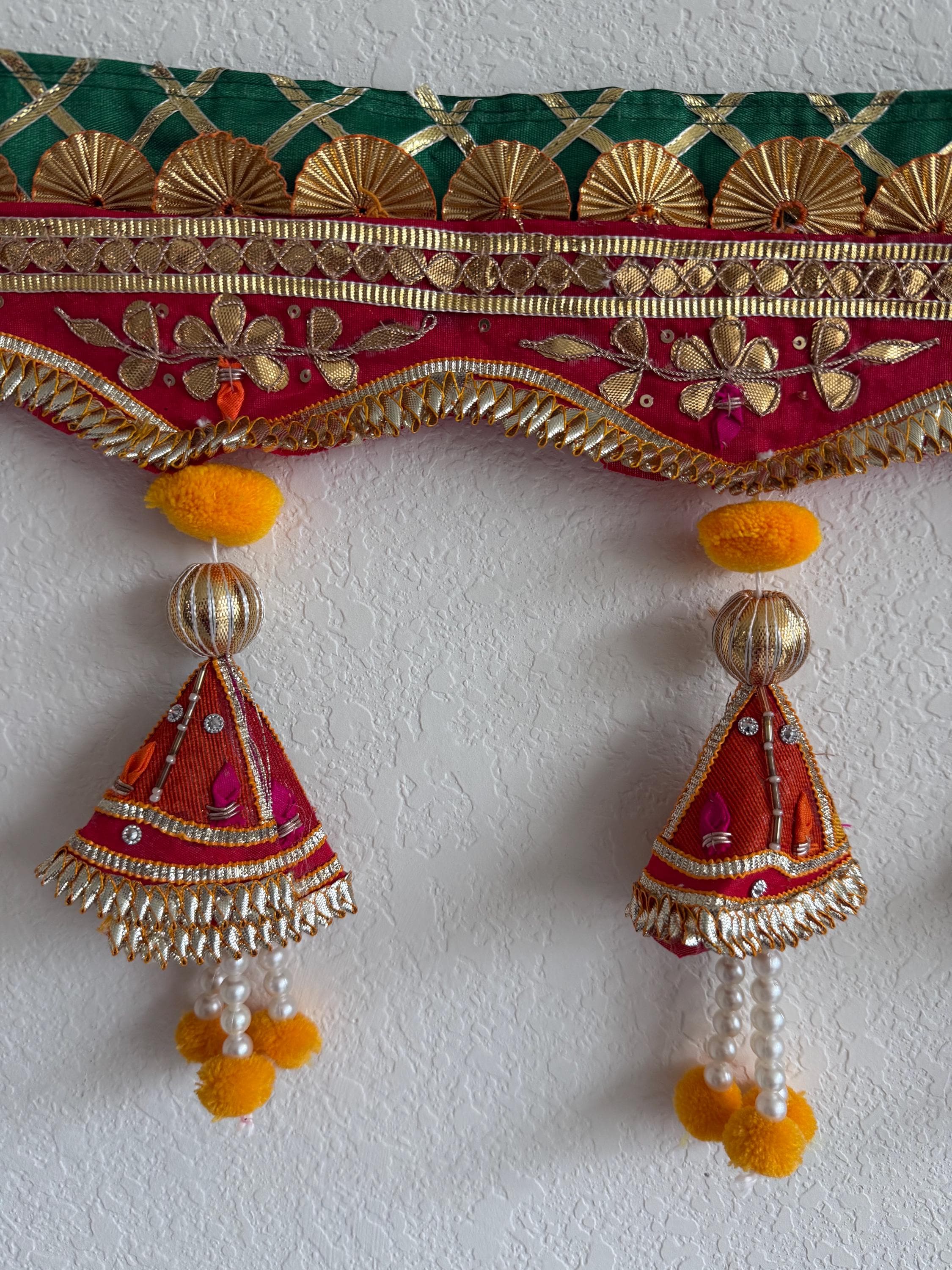 Handmade Indian Toran: Gotta work Pearl Door Hanging, Traditional Decor (40x10) inch)