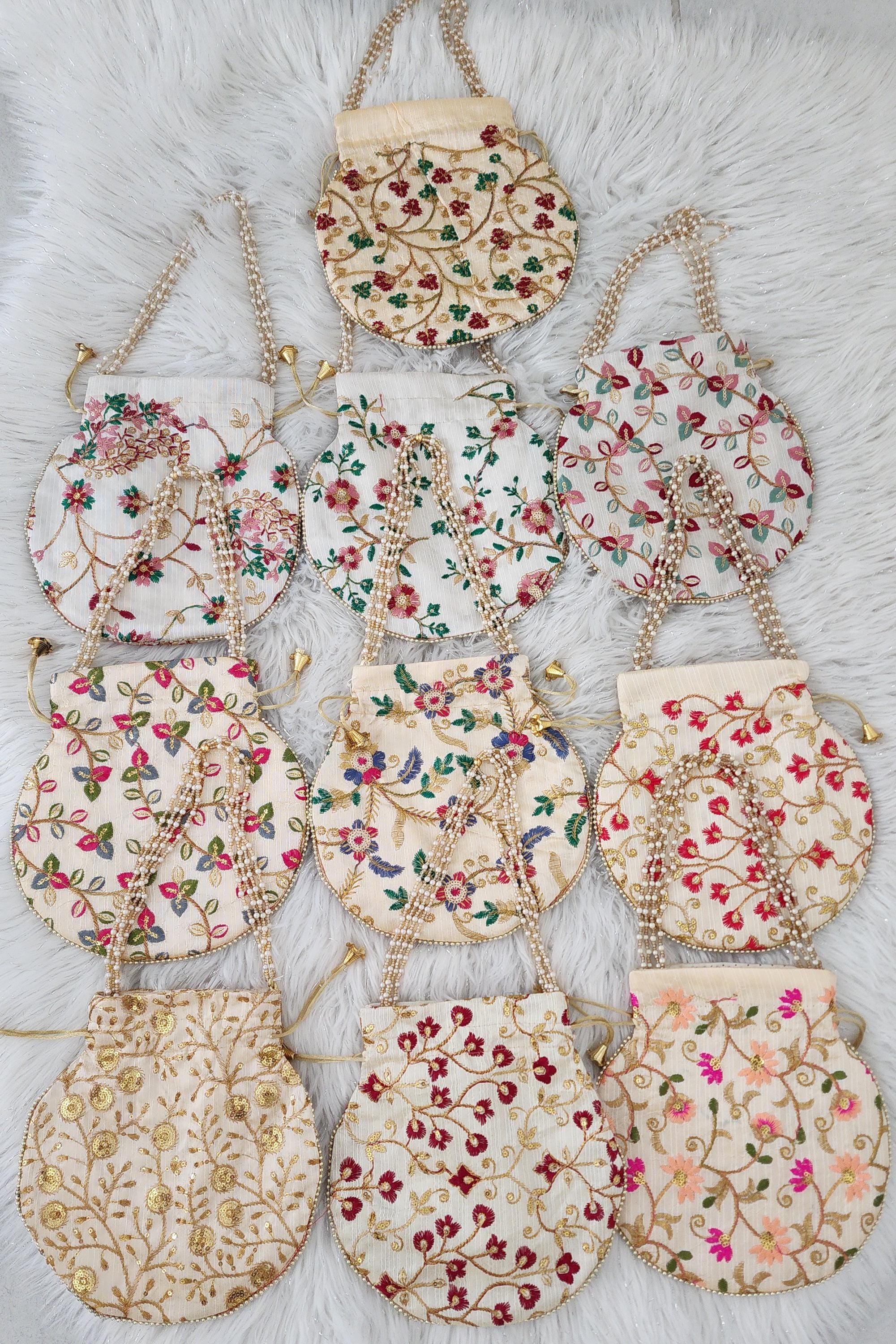 Embroidered Potli Bag: Multicolor Floral, Indian Wedding Favor