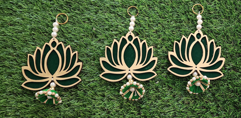 Lotus Hanging: Traditional Handmade Diwali Mandir Decor - Green MDF