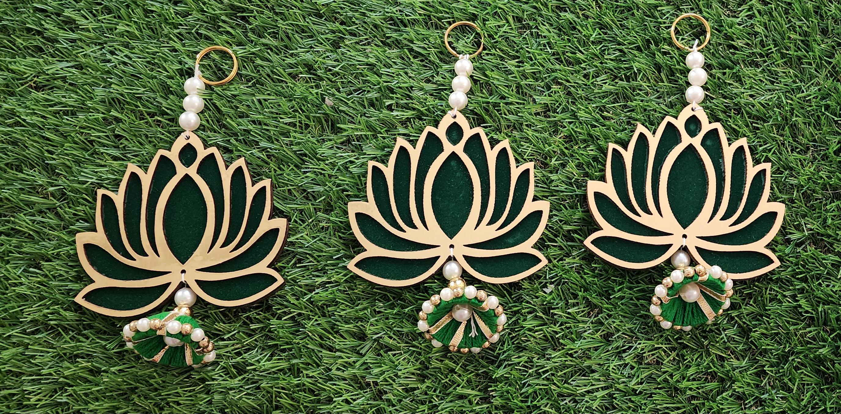 Lotus Hanging: Traditional Handmade Diwali Mandir Decor - Green MDF