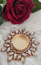 Kundan Tea Light Holder: Golden Diwali Pooja Decor, Wedding Favor