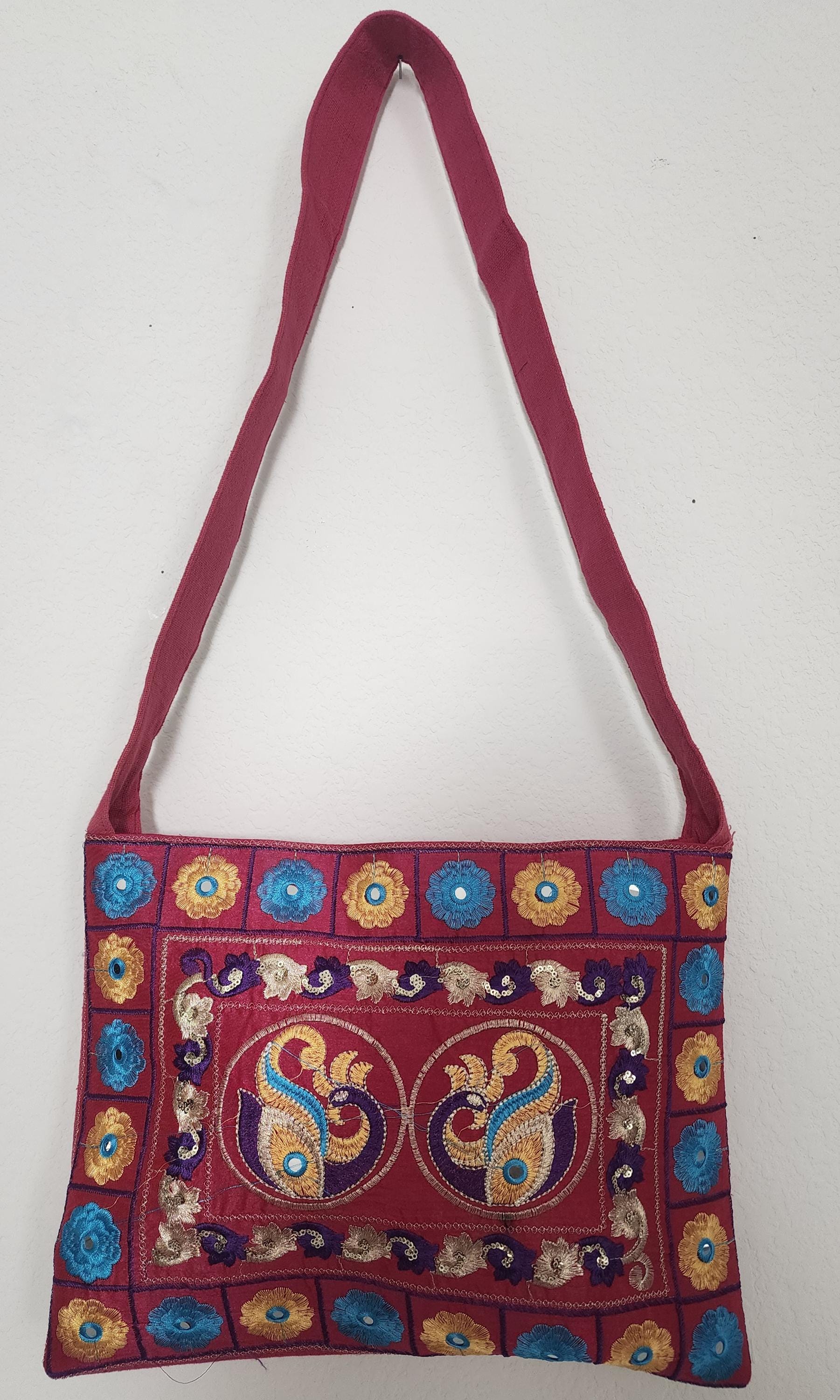 Indian Traditional Embroidered Work Peacock Jhola Bag. Crossbody /Shoulder bags for women.