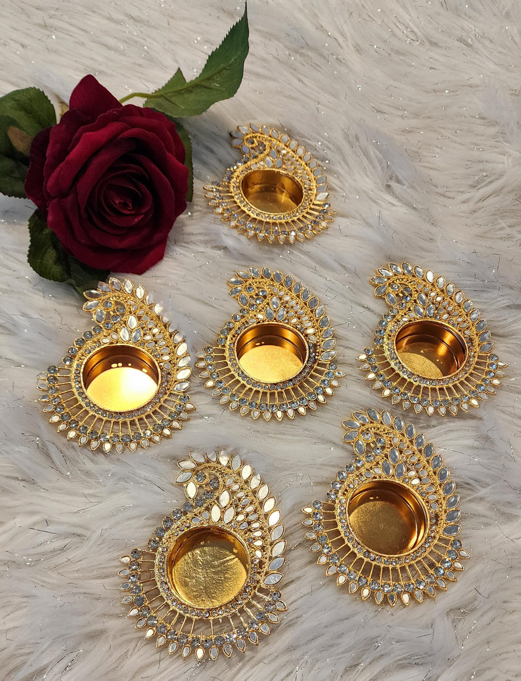 Decorative Handmade Tea Light Holder: Golden Diwali Pooja Candle Holder.