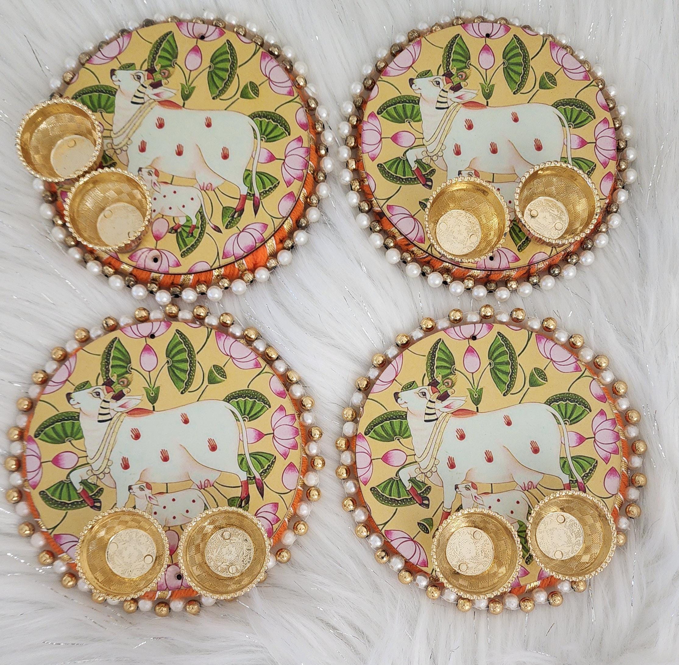 Handcrafted Pichwai Art Haldi Kumkum Holder: Ganesh ji, Radha Krishna.