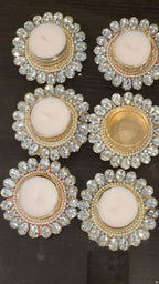 Silver Stone Tea Light Holder: Diwali Pooja Decor, Wedding Favor