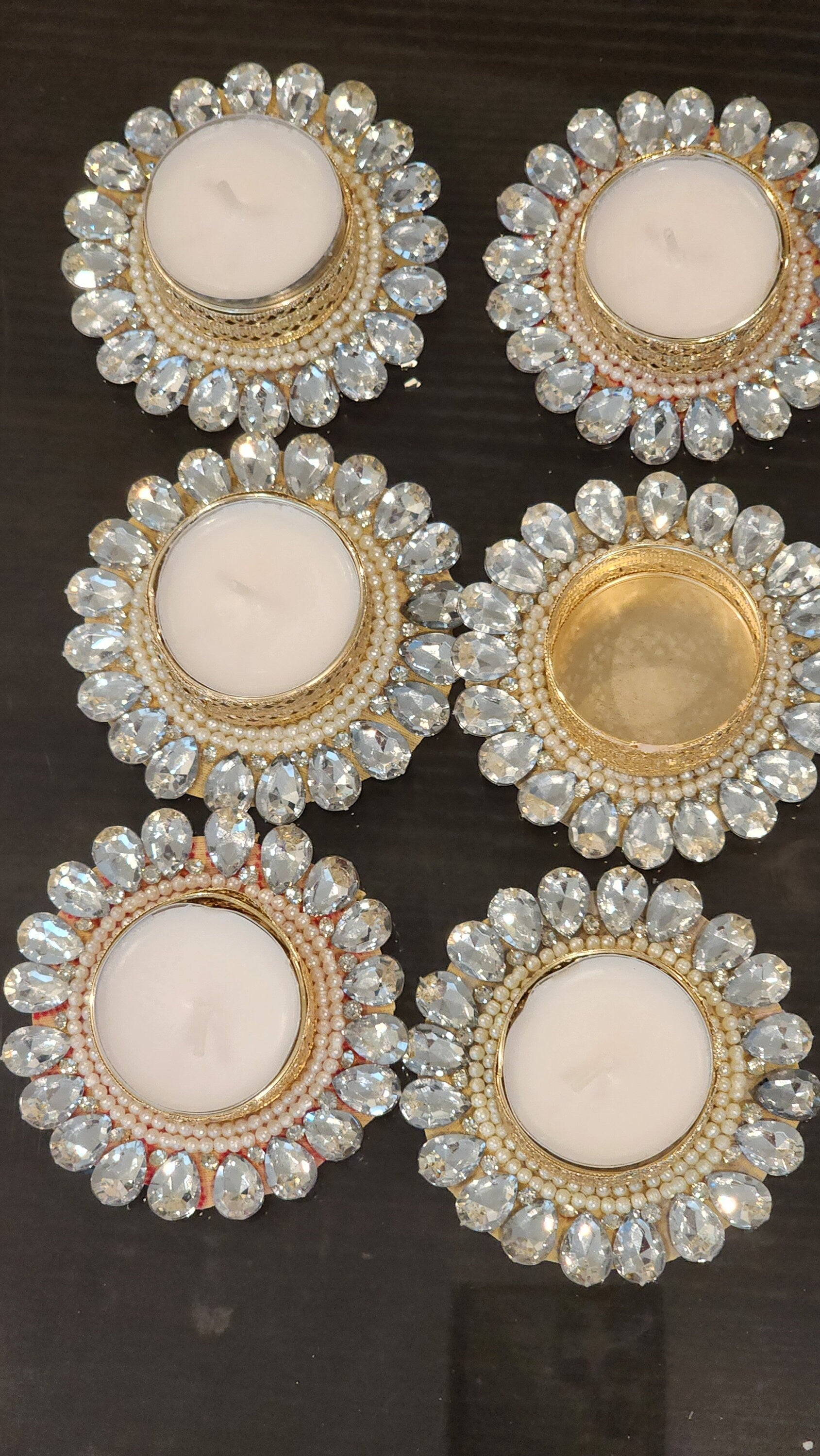 Silver Stone Tea Light Holder: Diwali Pooja Decor, Wedding Favor