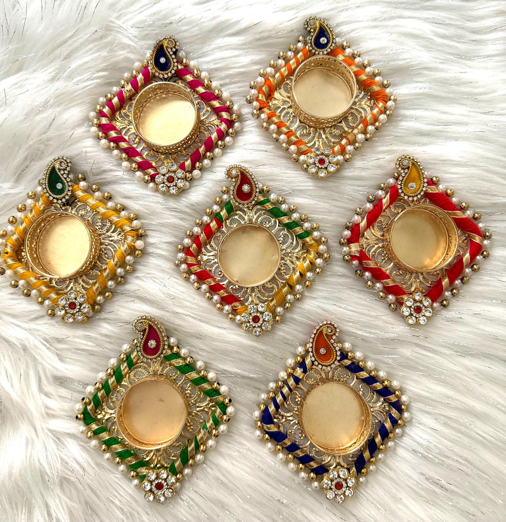 Kundan Tea Light Holder Wedding Favors: Diwali Pooja Candle Holders.