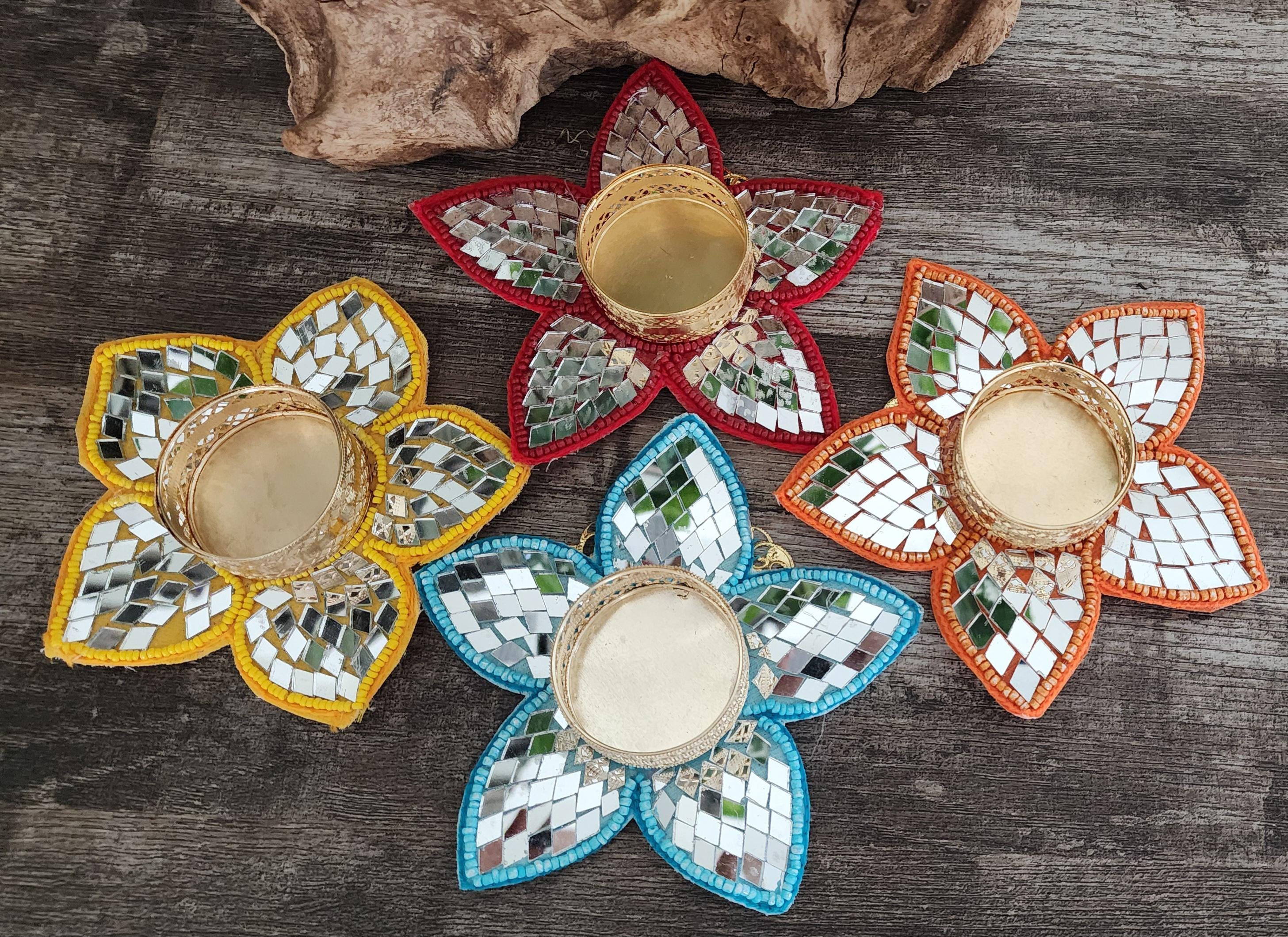 Mirror Work Tea Light Holder: Handcrafted Diwali Pooja Decor