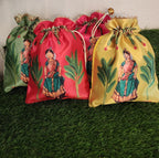 Silk Potli Bags: Haldi Mehndi Wedding Favor Gift Bags.