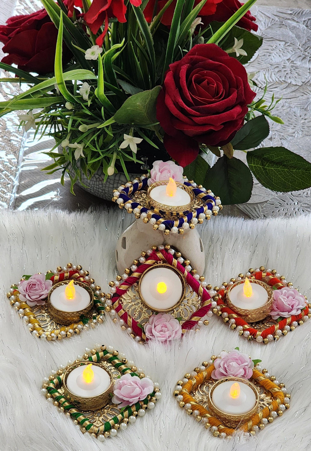 Handmade Tea Light Candle Holder: Diwali Favor Gift, Haldi Mehandi Decor