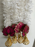 Pink Lotus Garland with Bells: Indian Wedding Diwali Decor.