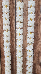 Mogra Bell Garland: White & Gold Artificial Flower String (Pack of 8)