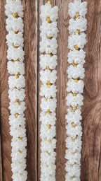 Mogra Bell Garland: White & Gold Artificial Flower String - Diwali Wedding Decor