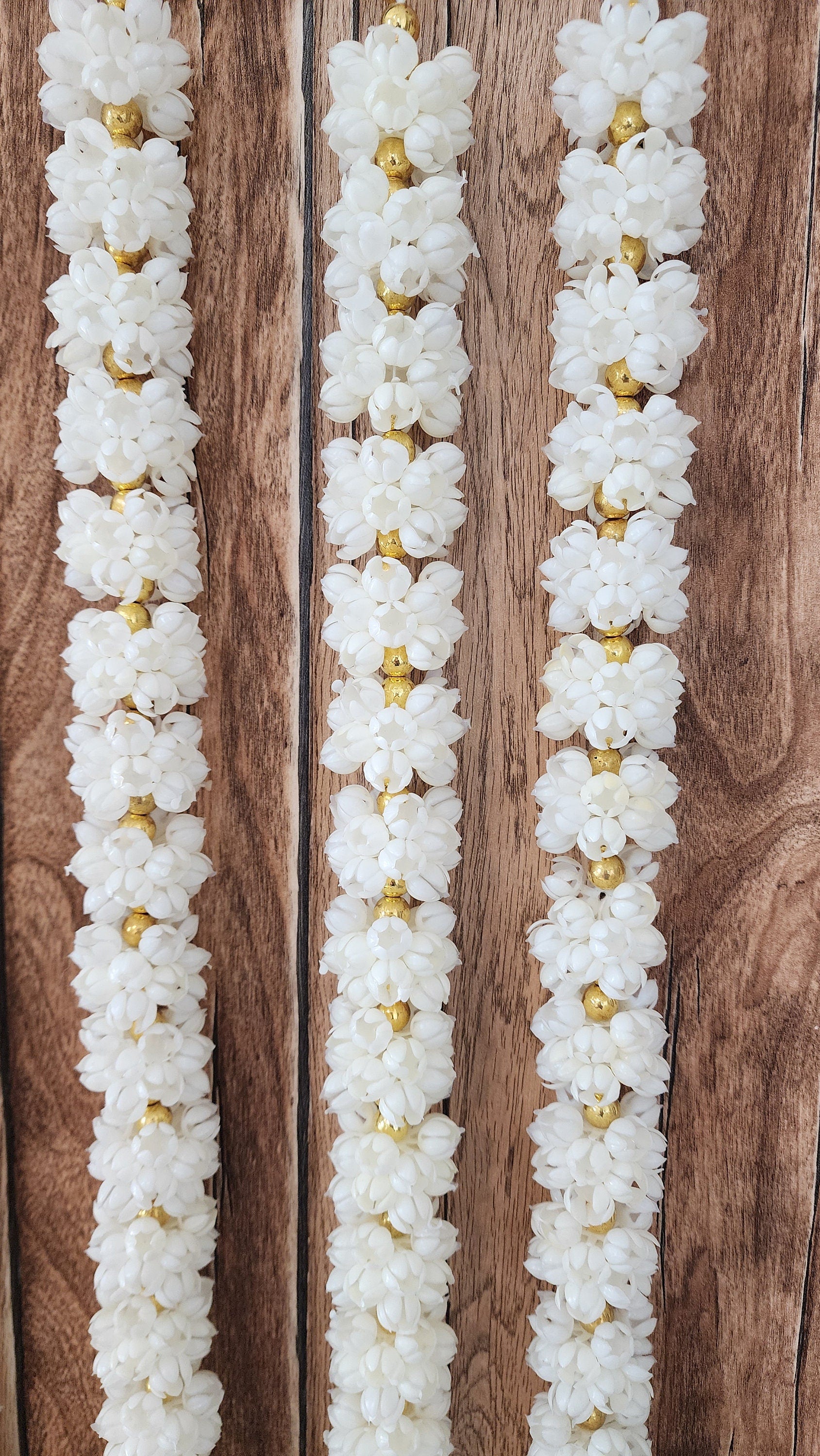 Mogra Bell Garland: White & Gold Artificial Flower String - Diwali Wedding Decor