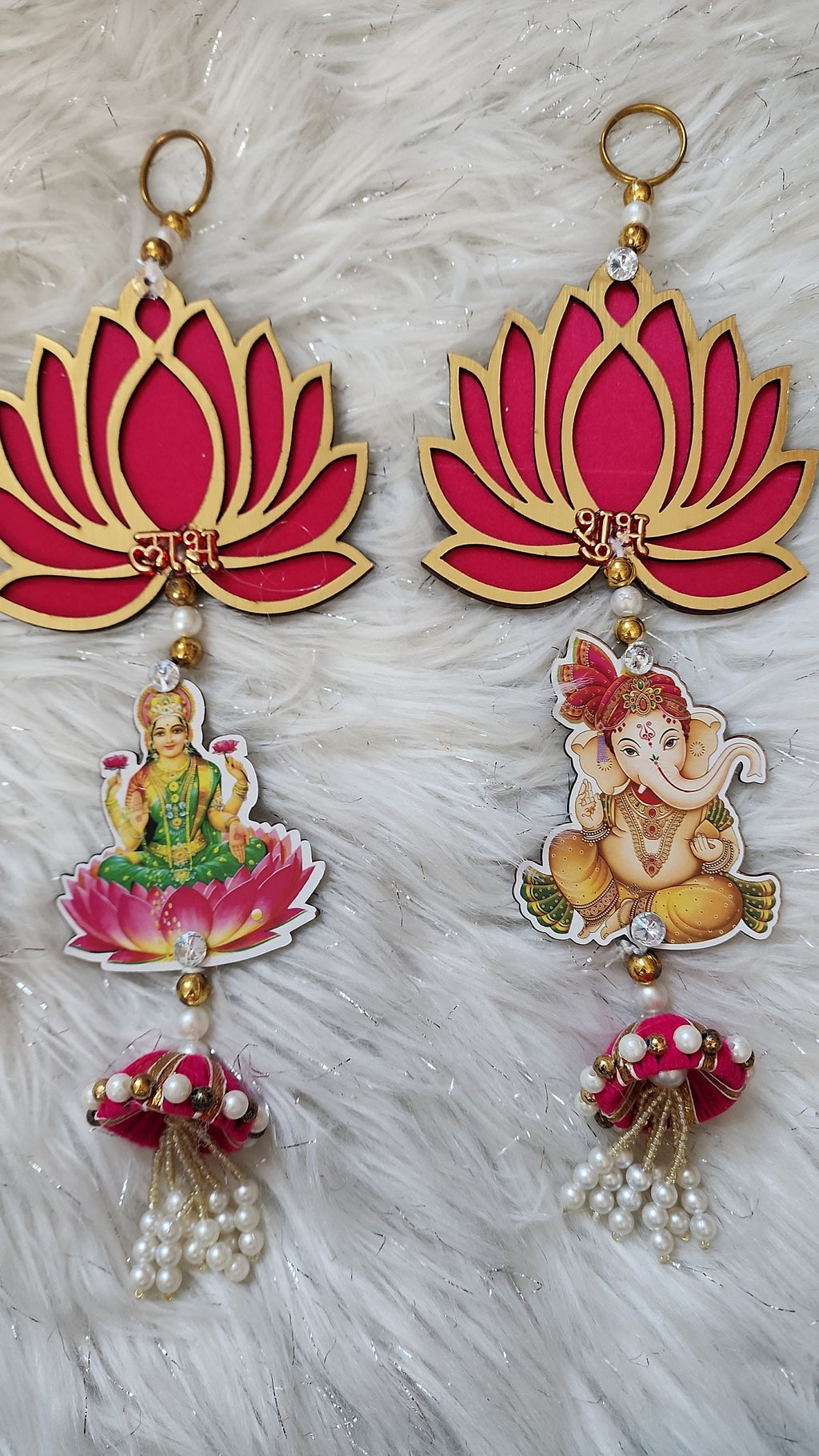 Lotus Ganesh Lakshmi Hanging: Diwali Mandir Decor.