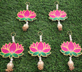 Lotus Hanging Pair: Pink Handmade Mandir Diwali Decoration - 5 inch.