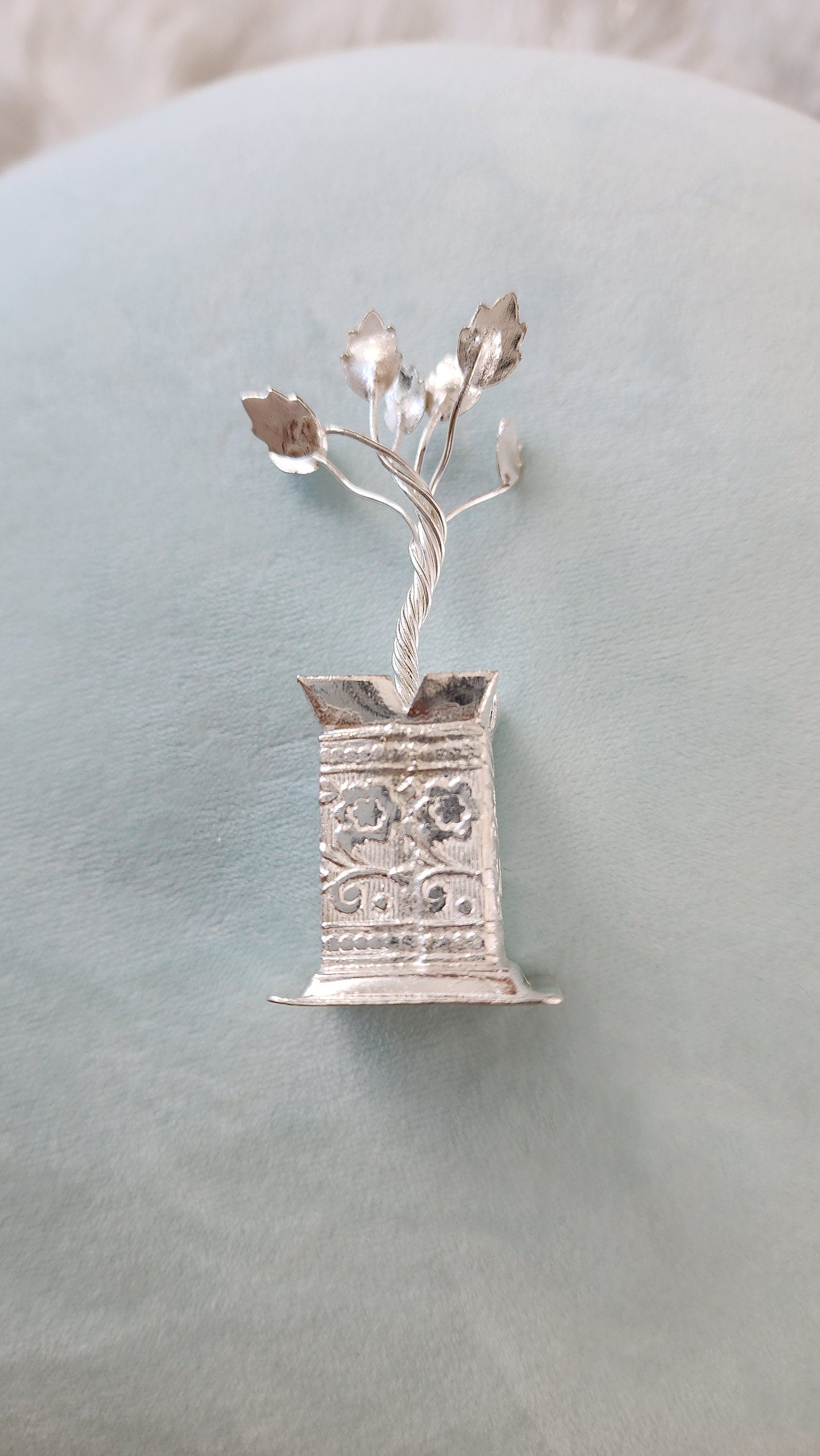 German Silver Tulsi Plant with organza Potli Bag: Diwali Pooja Gift.