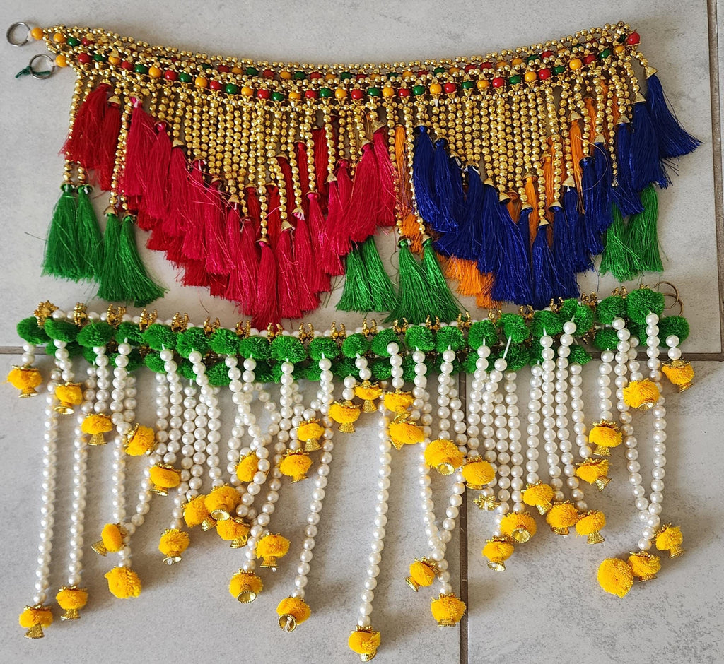 Handmade Indian Toran: Silk Pearl Door Hanging, Traditional Decor (41x12 inch)