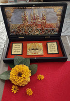 Handmade Gold Plated Ram Darbar Paduka Photo Frame: Wooden Gift Box.
