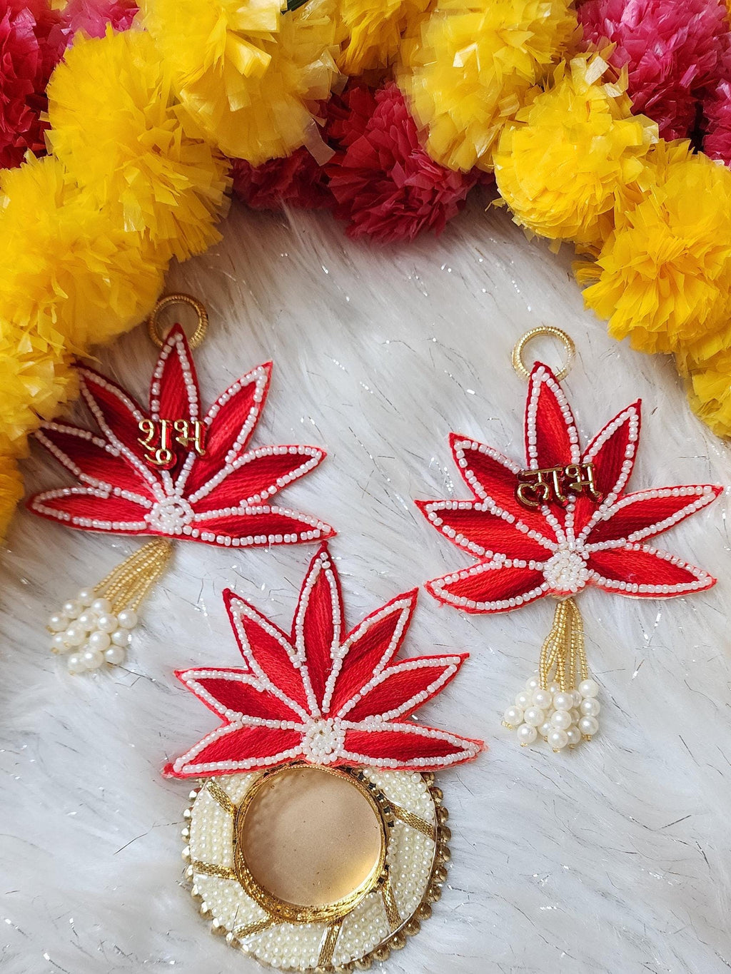 Shubh-Labh Mandir Hanging with T Light: Diwali Decoration, Indian Wedding Decor - 3 Pcs Set