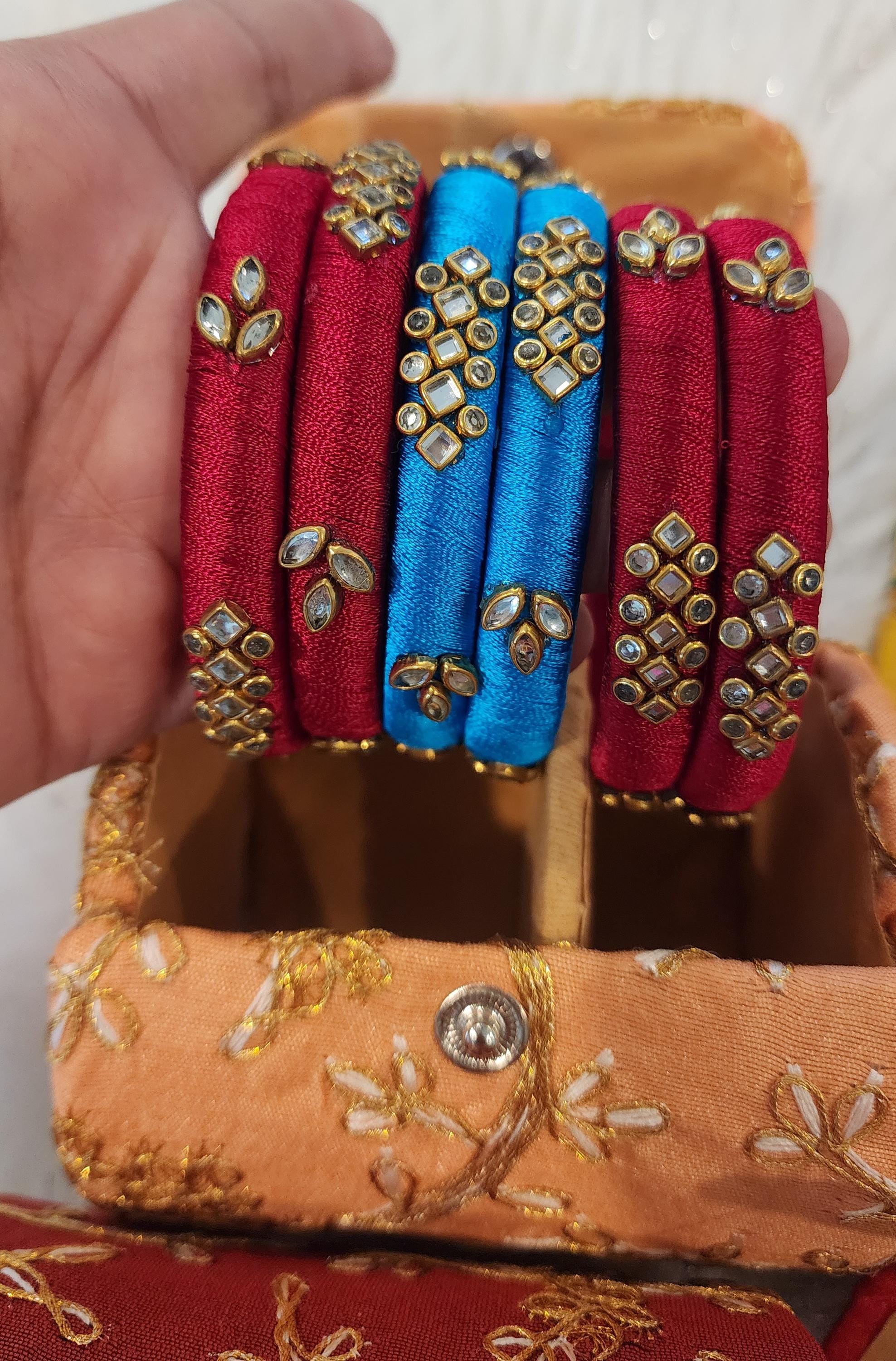 Handmade Indian Bangles Set with Box: Diwali Gift, Wedding Favors